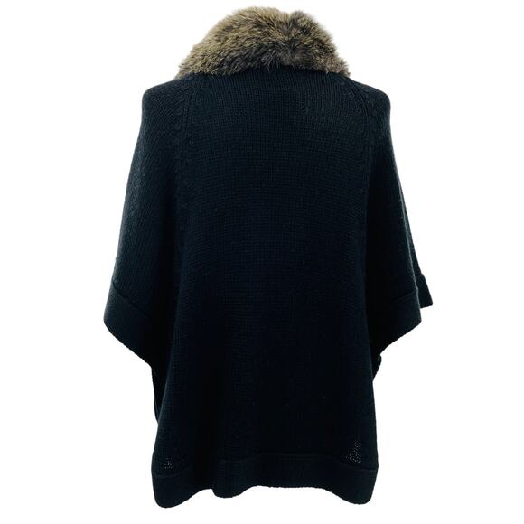 Alberto Makali Black Loose Knit Designer Faux Fur Trim Caplet Sweater Cardigan L - Picture 3 of 13
